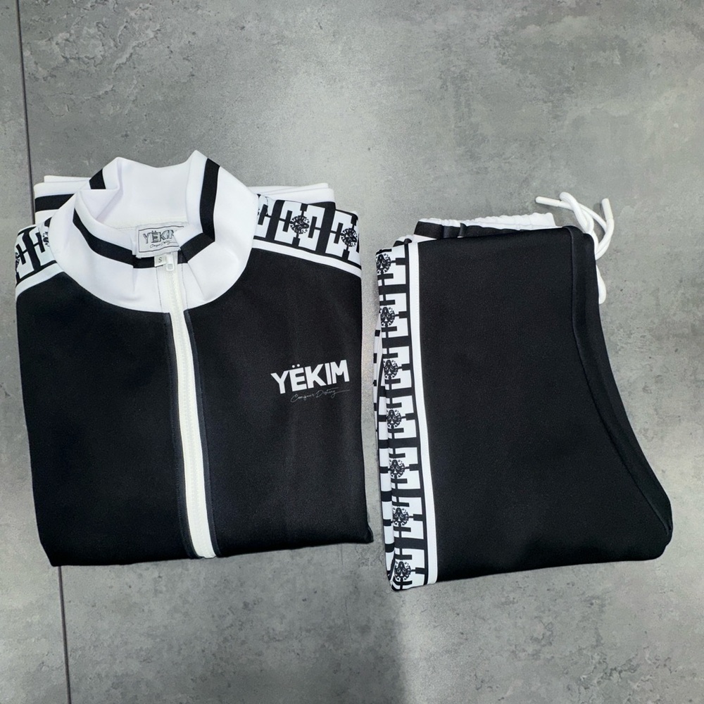 Yëkim Men's Black & White Track Set - Zipped Jacket & Drawstring Pants